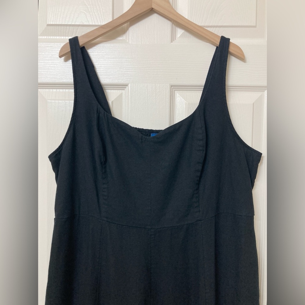Old Navy Black Linen Blend Sleeveless Smocked Midi Dress 2X Coastal Euro Summer - Picture 4 of 10